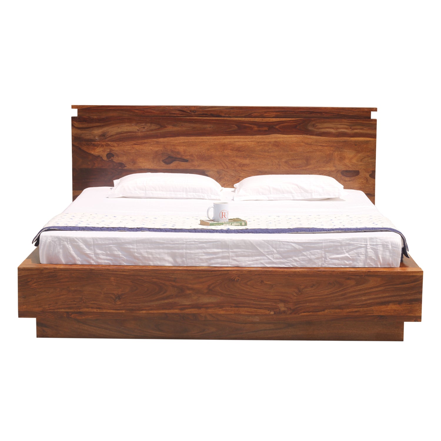 Platform Solid Wood Double with Box Storage in Honey Oak Finish - Rajasthali Furniture 