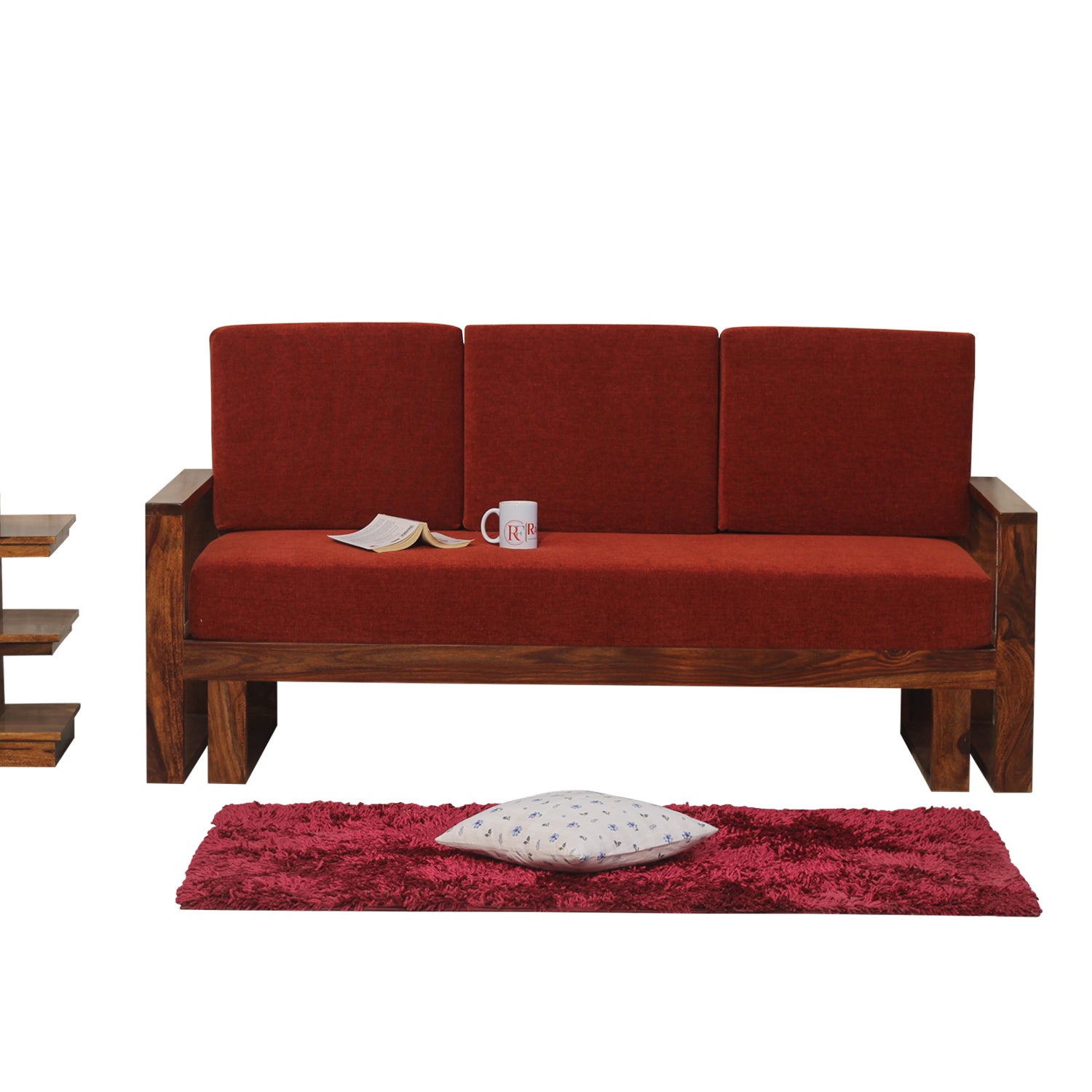 Cucus Double Leg Solid Wood Three Seat Sofa Set In Honey Oak Finished - Rajasthali Furniture 