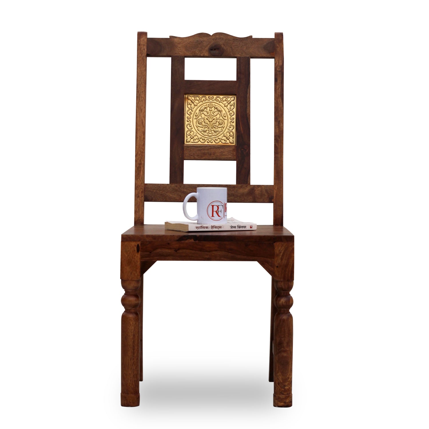 Peony Solid Sheesham Wood with Brass back Dining cum Study Chair in Natural Finish - Rajasthali Furniture 