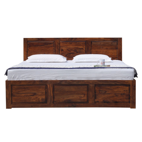 Fasica Solid Wood Double Bed with Box Storage in Honey Oak Finish - Rajasthali Furniture 