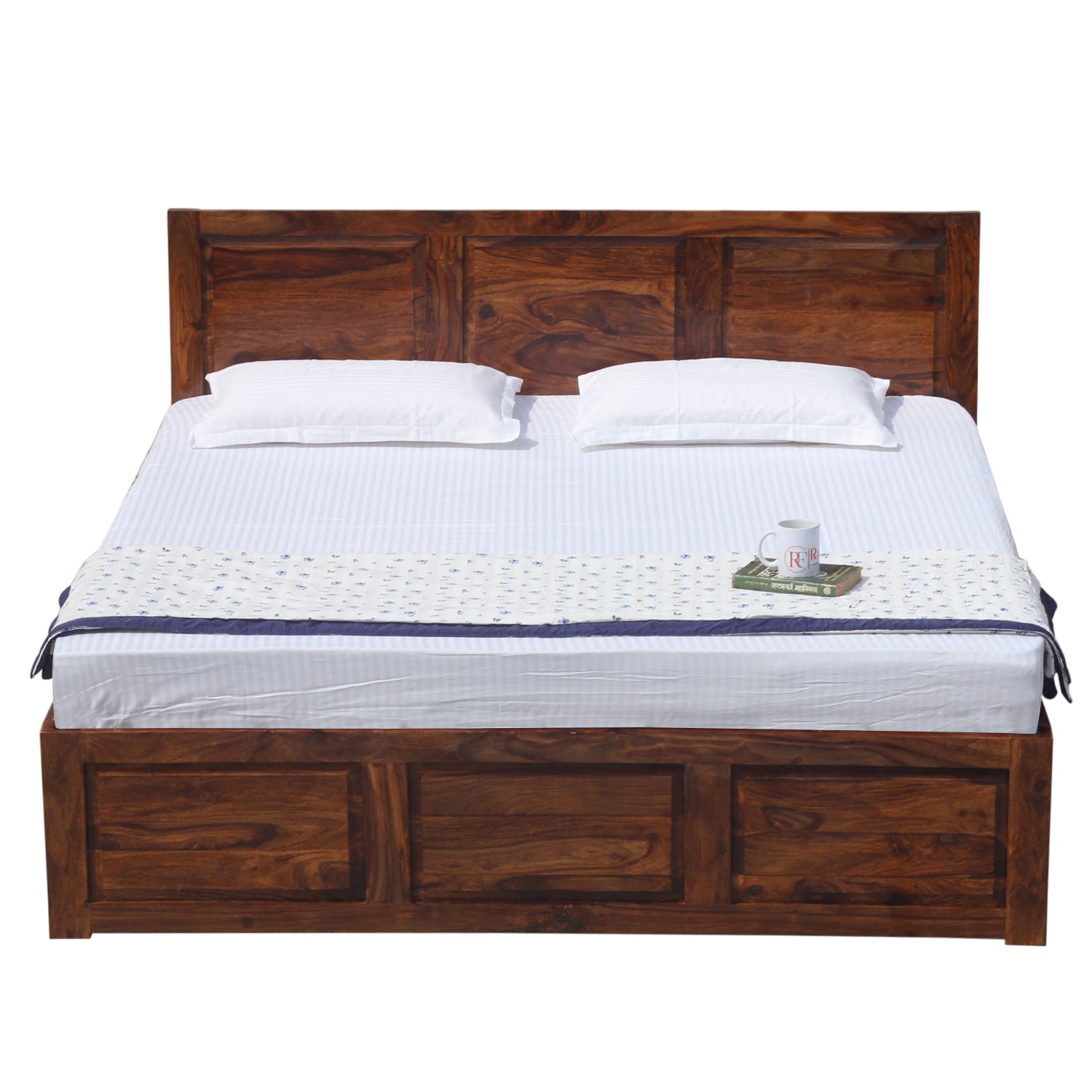 Fasica Solid Wood Double Bed with Box Storage in Honey Oak Finish - Rajasthali Furniture 