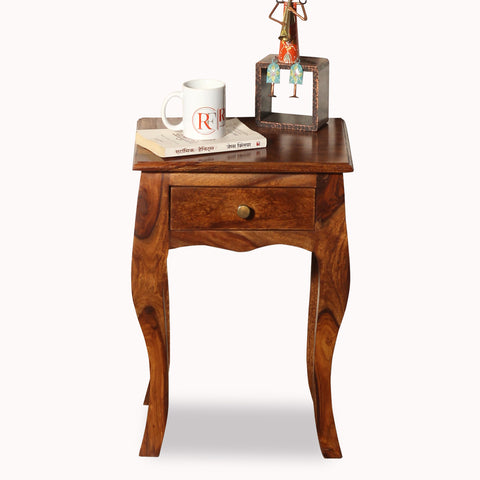 Viola Solid Sheesham Wood floor Mounted Side Table in Natural Finish - Rajasthali Furniture 