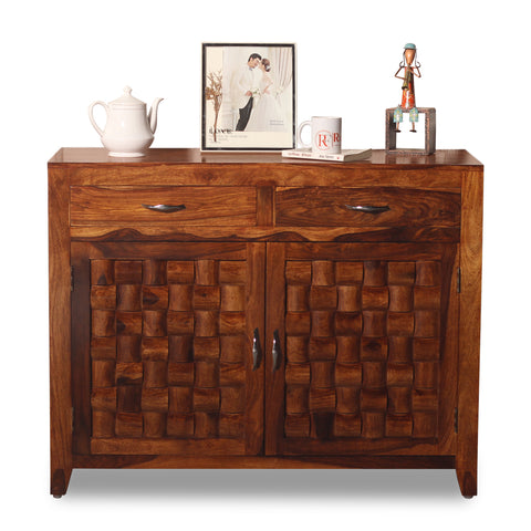 Soldi Wood Two Door and Two Drawer Niwar Sideboard in Natural Finish - Rajasthali Furniture 