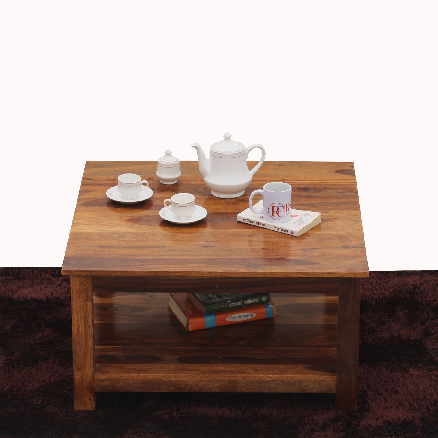 Marche Solid Wood Plain Top Square Shape Center Table in Honey Oak Finish - Rajasthali Furniture 