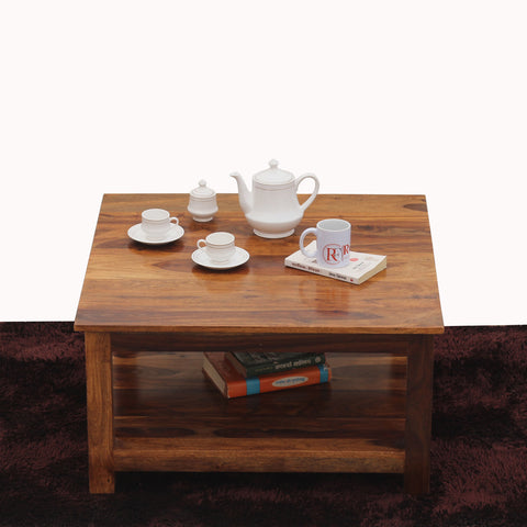 Marche Solid Wood Plain Top Square Shape Center Table in Honey Oak Finish - Rajasthali Furniture 