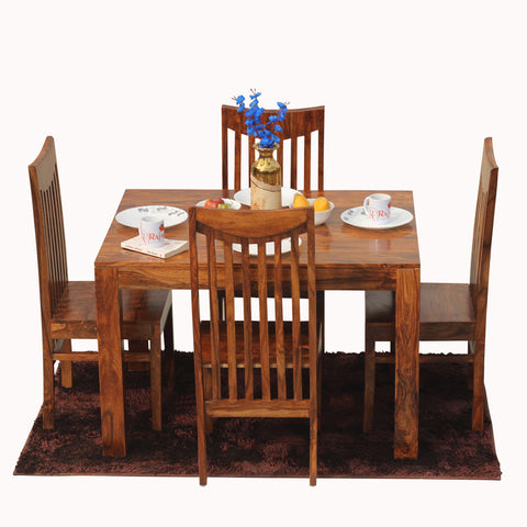 Flora Solid Sheesham Wood Four Seat Dining Table Set in Natural Finish - Rajasthali Furniture 