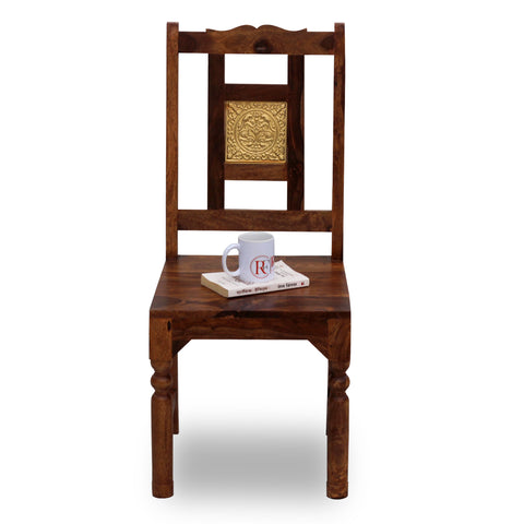 Peony Solid Sheesham Wood with Brass back Dining cum Study Chair in Natural Finish - Rajasthali Furniture 