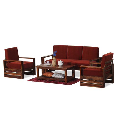 Seam Solid Wood Five Seat Sofa Set (3+1+1) In Honey Oak Finished - Rajasthali Furniture 