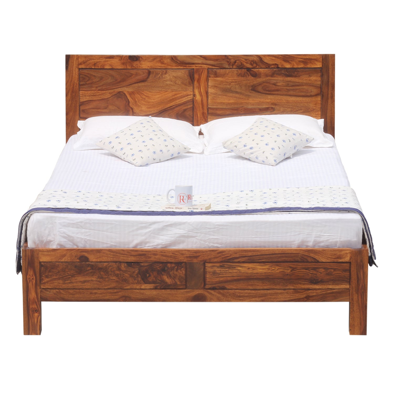 Helios Solid Wood Double Bed Without Storage in Honey Oak Finish - Rajasthali Furniture 