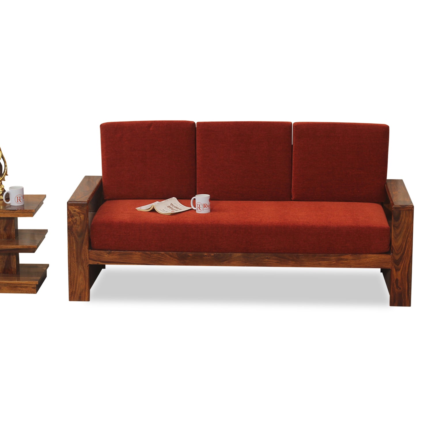 Ravishing Solid Wood Three Seat Sofa Set In Honey Oak Finished - Rajasthali Furniture 