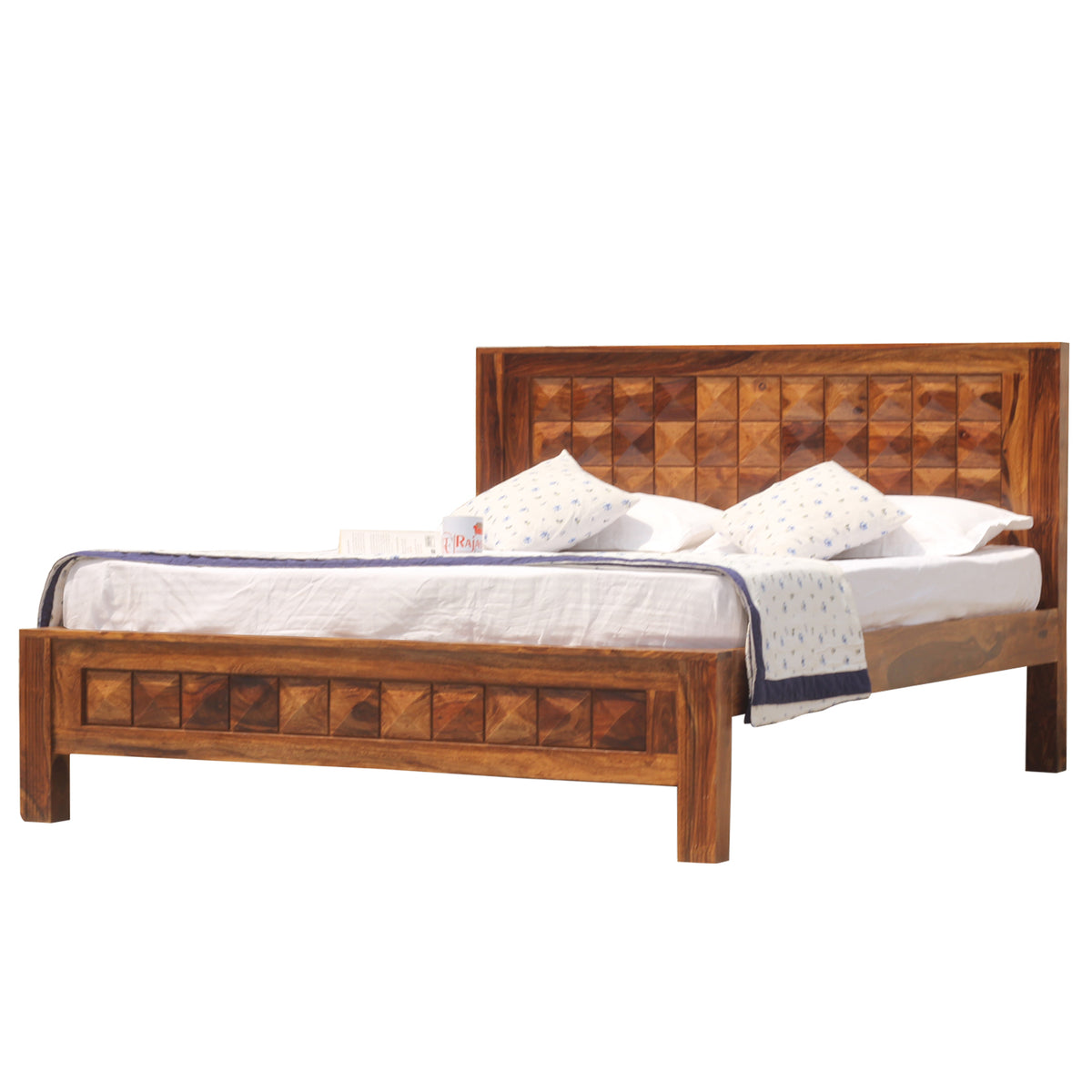 Diamond Solid Wood Double Bed Without Storage in honey Oak Finish - Rajasthali Furniture 