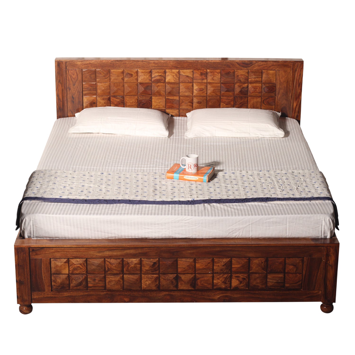 Diamond Solid Wood Double Bed With Box Storage in honey Oak Finish - Rajasthali Furniture 