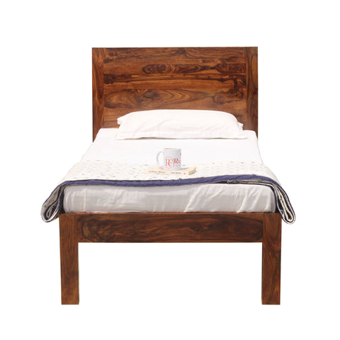 Helios Solid Wood Single Bed without Storage in Honey Oak Finish - Rajasthali Furniture 