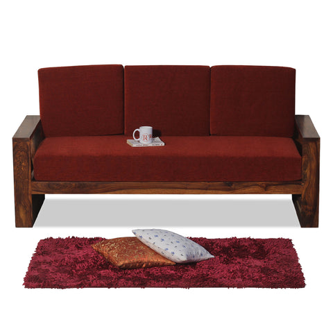 Seam Solid Wood Three Seat Sofa Set In Honey Oak Finished - Rajasthali Furniture 