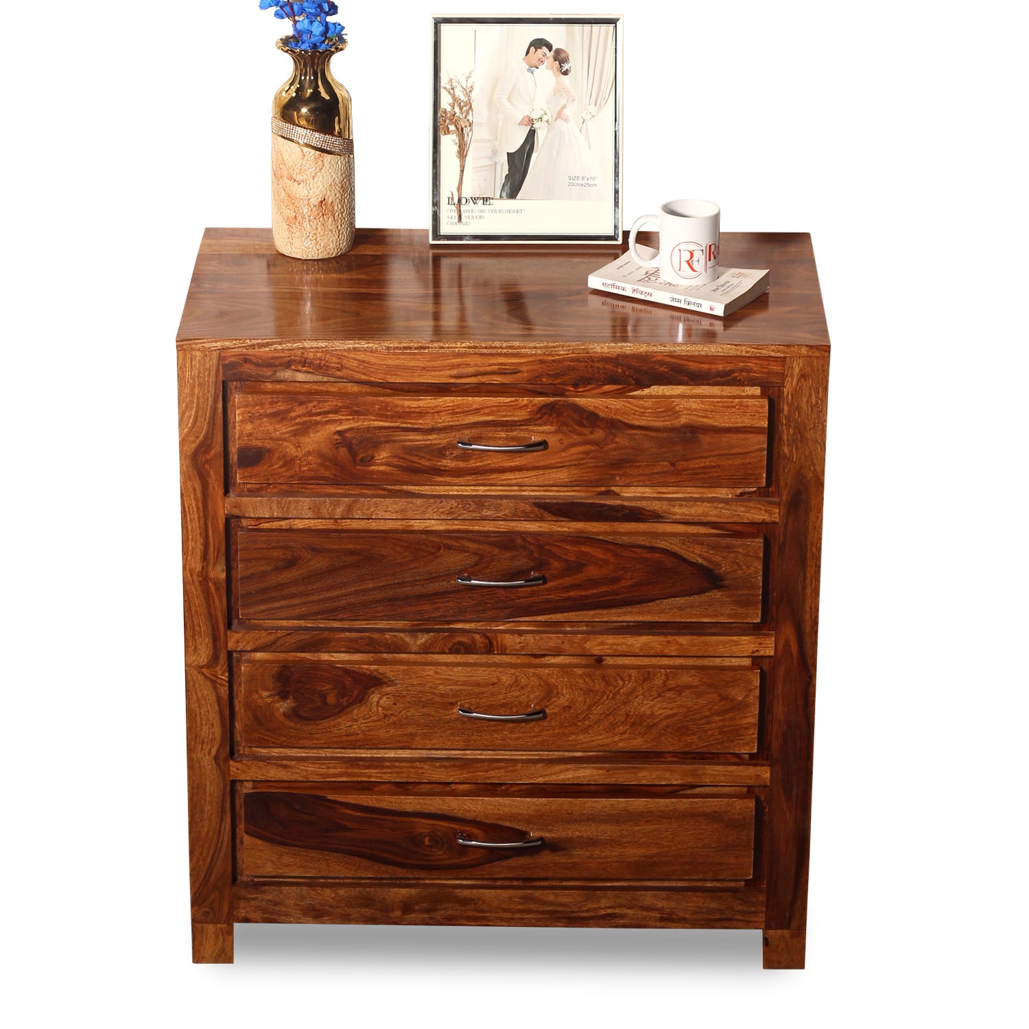 Hillary Solid Sheesham Wood Four Drawer Chest of Drawer in Natural Finish - Rajasthali Furniture 