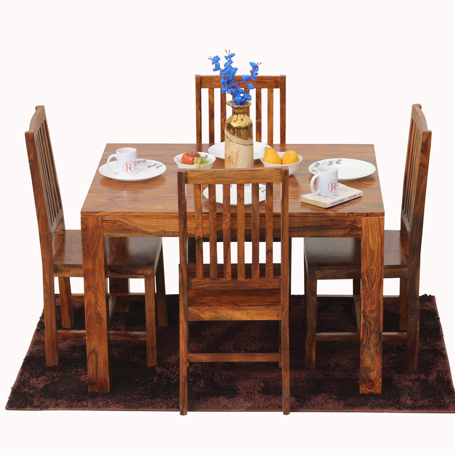 Samoa Solid Sheesham Wood Four Seat Dining Table set in Natural Finish - Rajasthali Furniture 