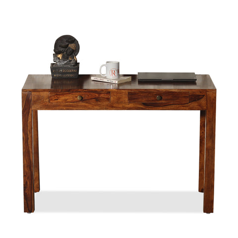 Sticky Solid Wood Two Drawer Writing Table cum Study Table in Honey Oak Finish - Rajasthali Furniture 