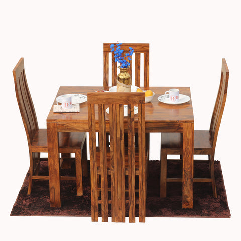 Poppy Solid Sheesham Wood Four Seat Dining table Set in Natural Finish - Rajasthali Furniture 