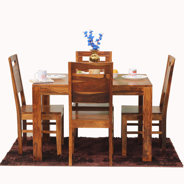 Rosa Solid Sheesham Wood Four Seat Dining table Set in Natural Finish - Rajasthali Furniture 