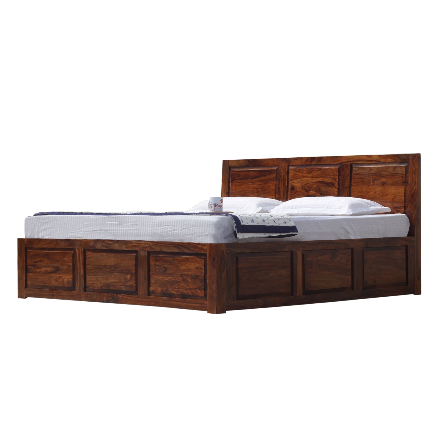 Fasica Solid Wood Double Bed with Box Storage in Honey Oak Finish - Rajasthali Furniture 