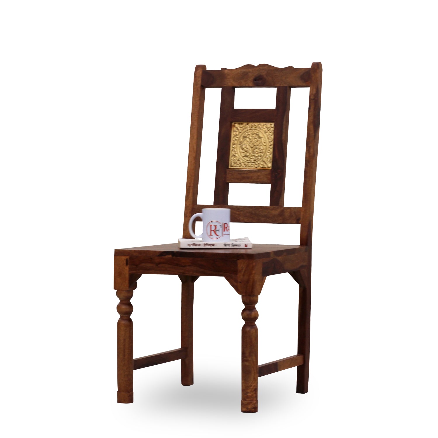 Peony Solid Sheesham Wood with Brass back Dining cum Study Chair in Natural Finish - Rajasthali Furniture 