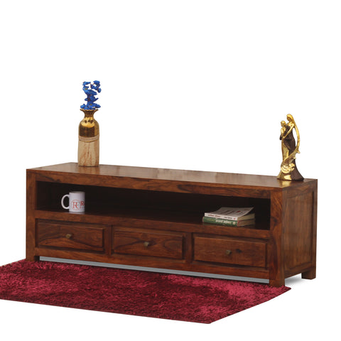 Trent Three Drawers with One Big Shelf wooden LCD cabinet in honey oak finish