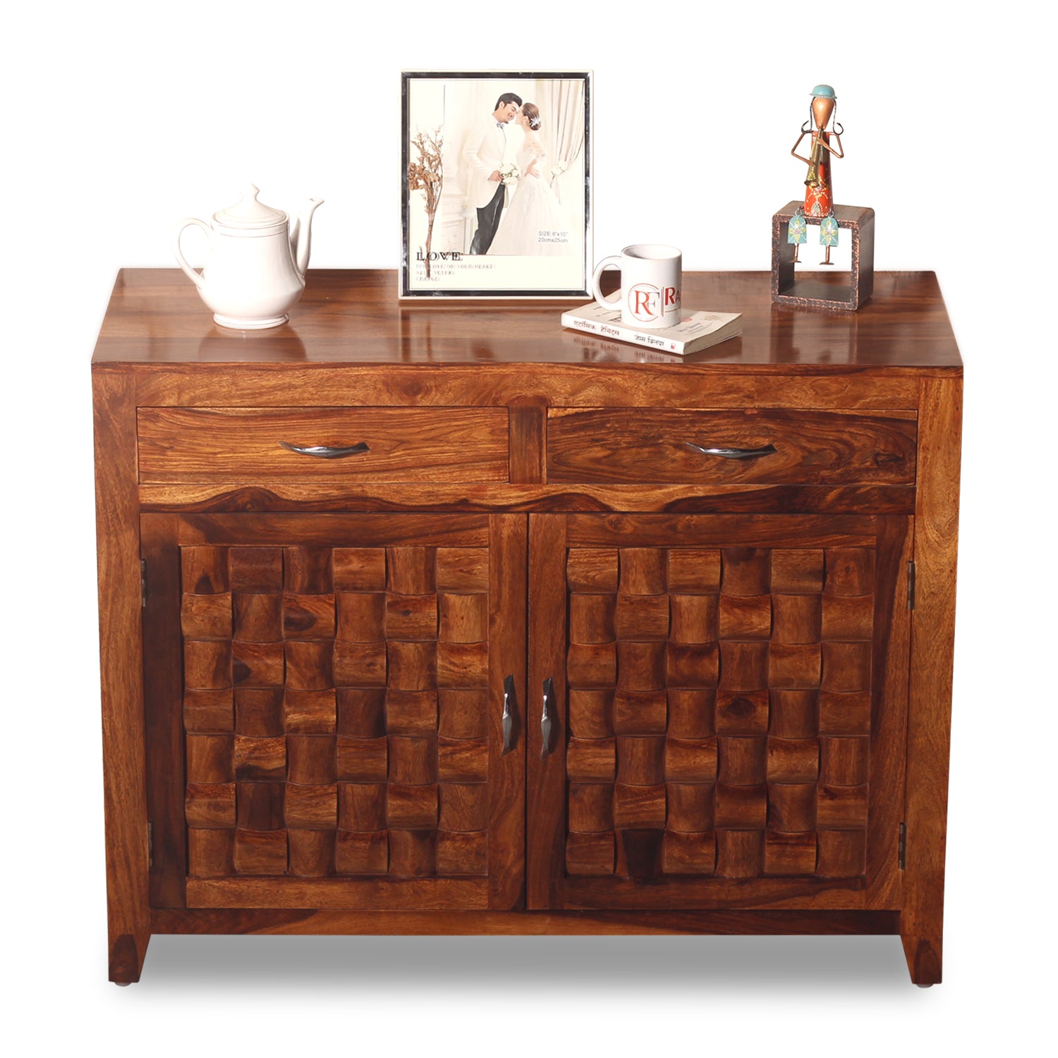 Soldi Wood Two Door and Two Drawer Niwar Sideboard in Natural Finish - Rajasthali Furniture 