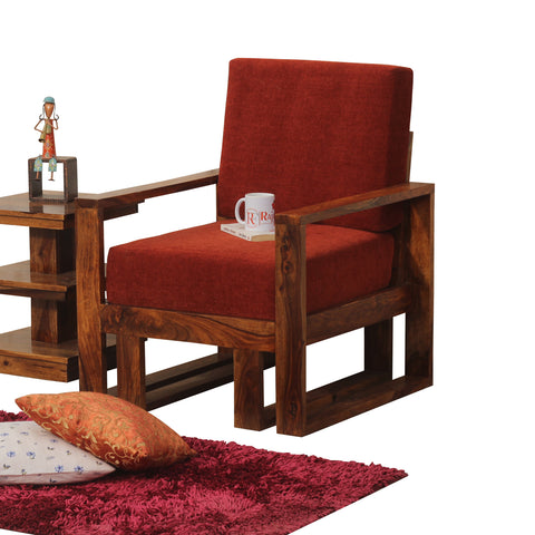 Cucus Double Leg Solid Wood Single Seat Sofa Set In Honey Oak Finished - Rajasthali Furniture 