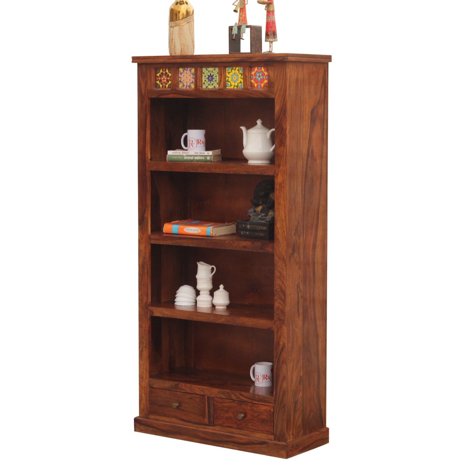 Opus Solid Wood Book Rack and Multipurpose Cabinet in Honey Oak Finish ...