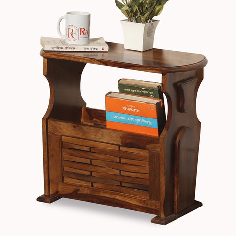 Solid Wood Niwar Magzine Stand cum Side Table in Natural Finish - Rajasthali Furniture 