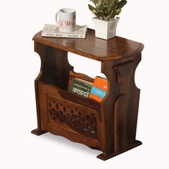 Solid Wood Star Design Magazine Stand cum Side Table in natural Finish