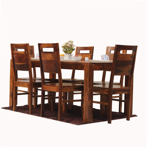 Rosa Solid Sheesham Wood Six Seat Dining Table Set in Natural Finish - Rajasthali Furniture 