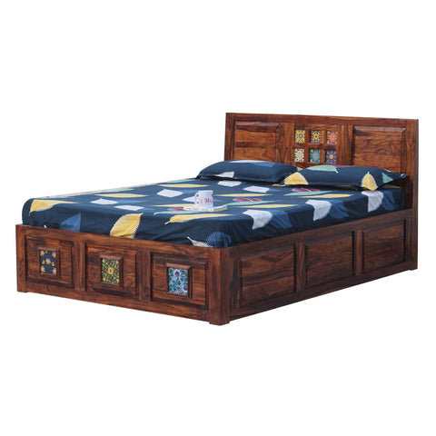 Hinton King Size Double Bed in Honey Oak Finished Rajasthali Furniture - Rajasthali Furniture 