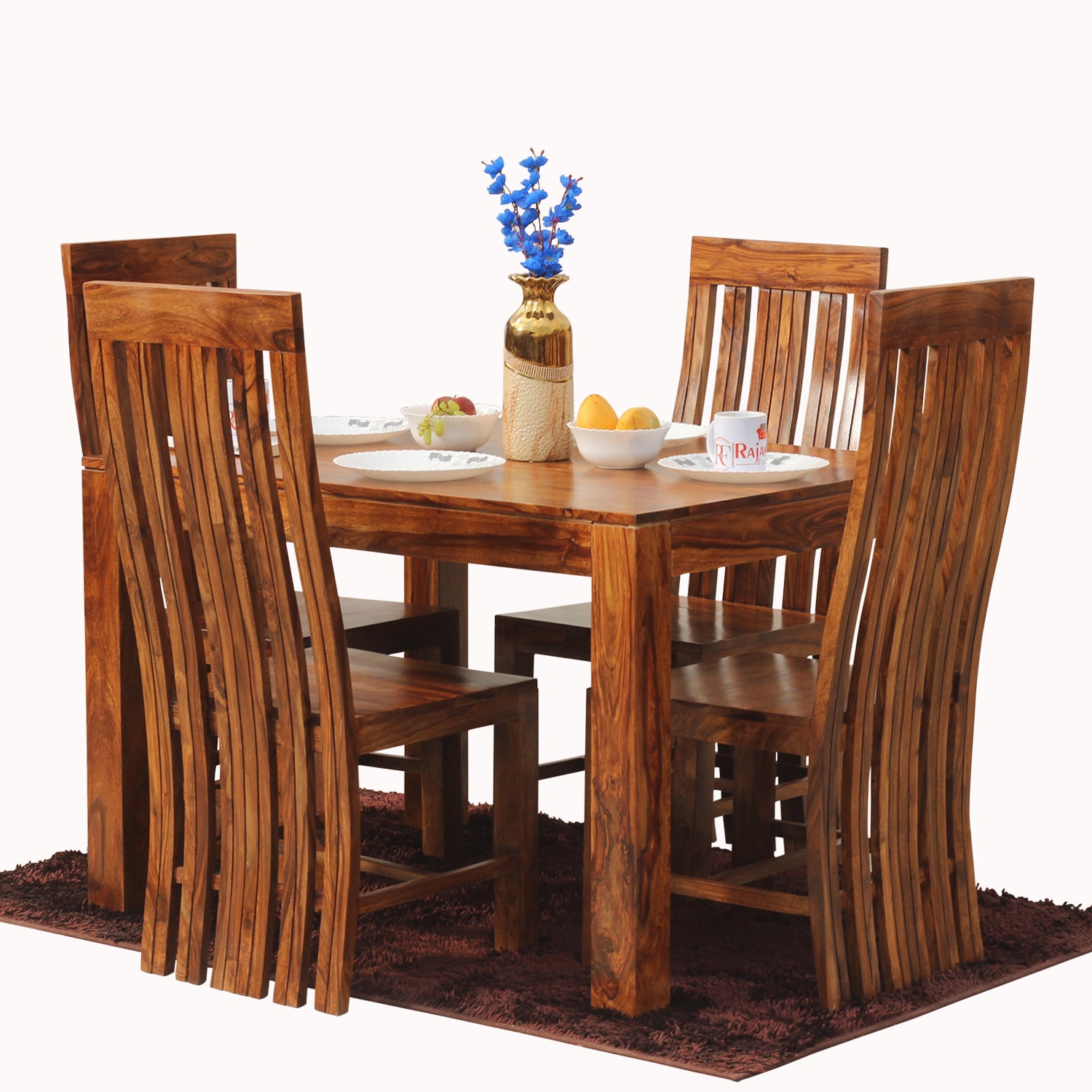 Poppy Solid Sheesham Wood Four Seat Dining table Set in Natural Finish - Rajasthali Furniture 