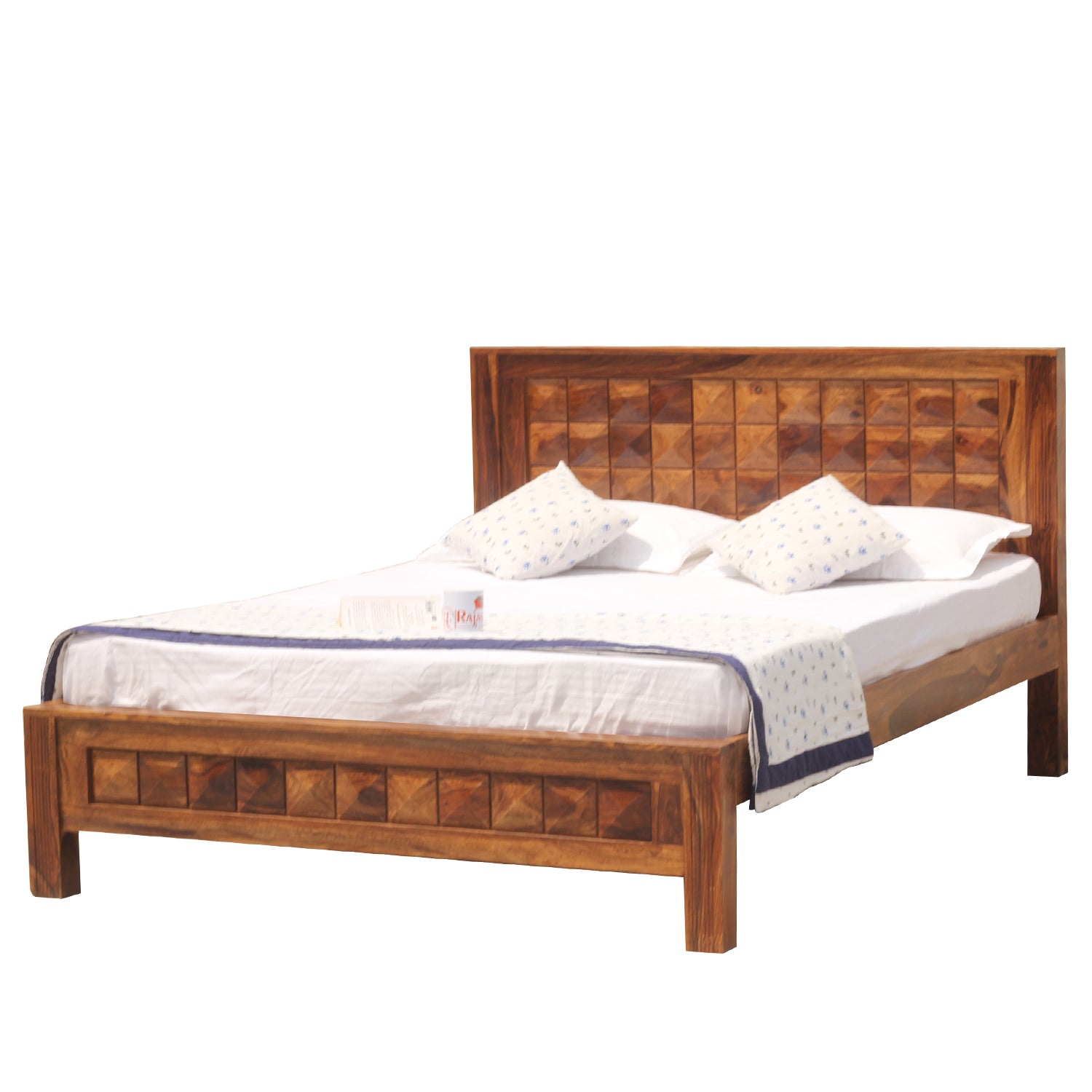 Diamond Solid Wood Double Bed Without Storage in honey Oak Finish - Rajasthali Furniture 