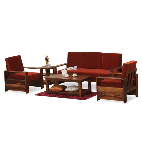 Ravishing Solid Wood Five Seat Sofa Set (3+1+1) In Honey Oak Finished - Rajasthali Furniture 