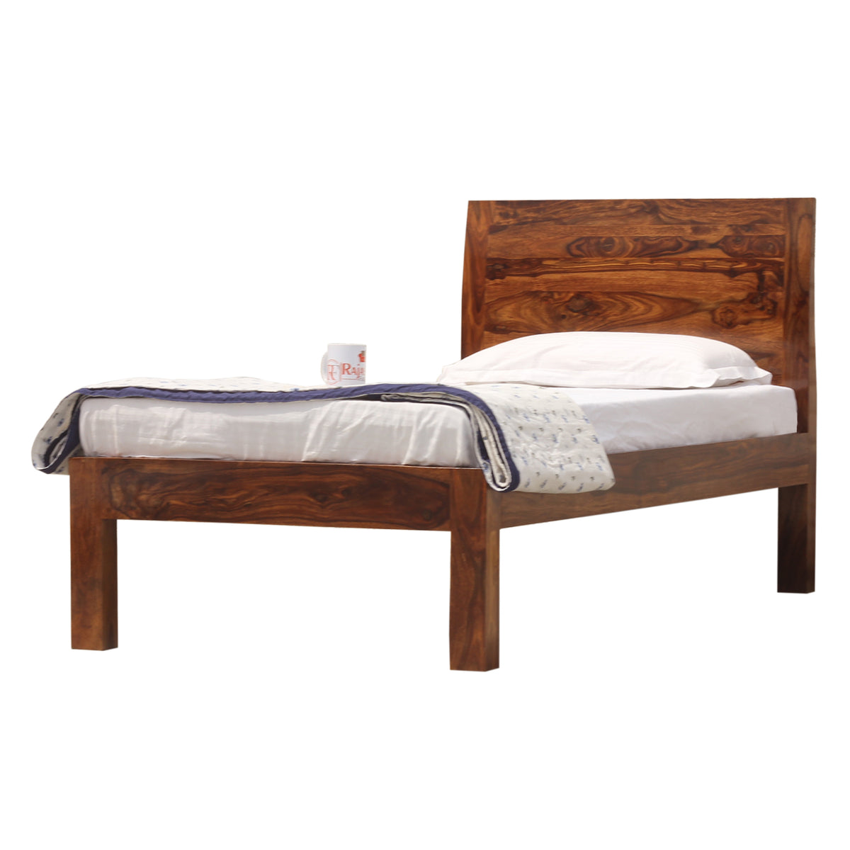 Helios Solid Wood Single Bed without Storage in Honey Oak Finish - Rajasthali Furniture 