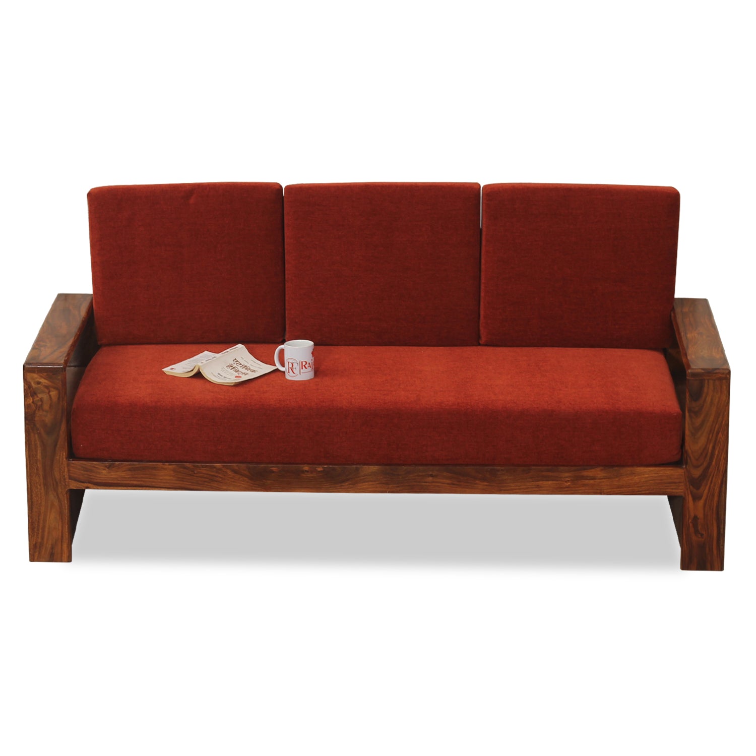 Ravishing Solid Wood Three Seat Sofa Set In Honey Oak Finished - Rajasthali Furniture 