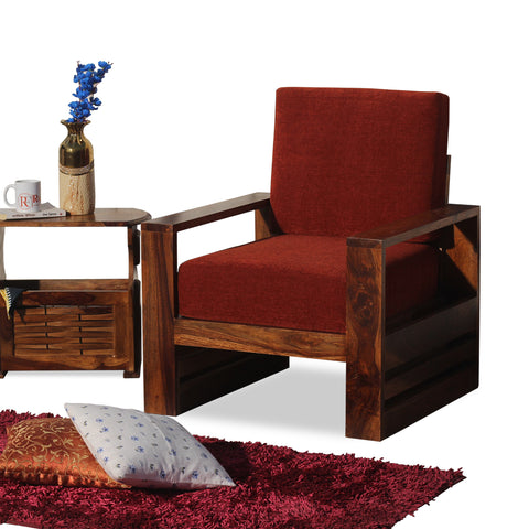 Seam Solid Wood Single Seat Sofa Set In Honey Oak Finished - Rajasthali Furniture 