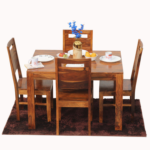 Rosa Solid Sheesham Wood Four Seat Dining table Set in Natural Finish - Rajasthali Furniture 