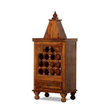 Dham Solid Wood Single Door and One Drawer Mandir in Honey Oak Finish - Rajasthali Furniture 