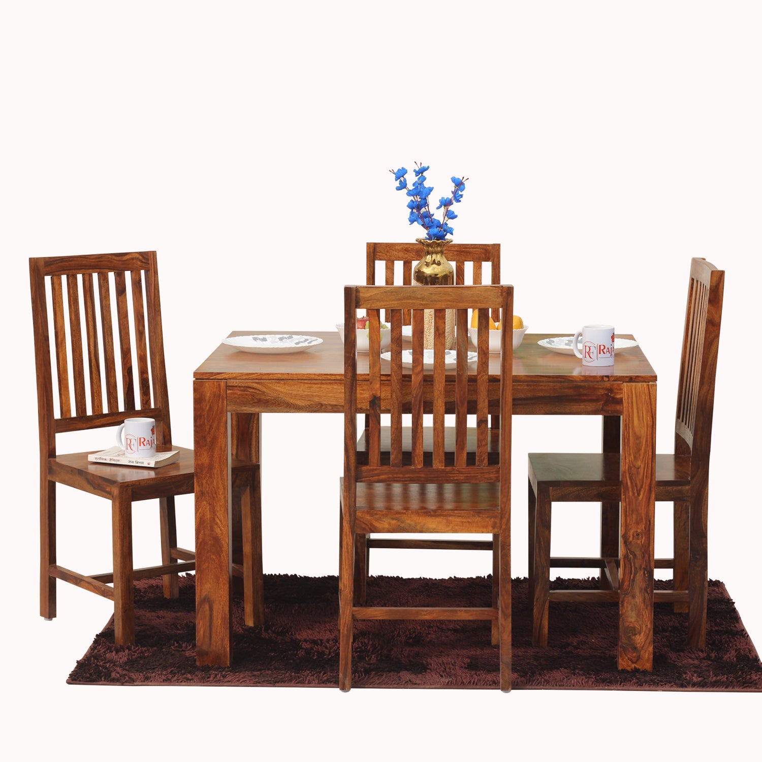 Samoa Solid Sheesham Wood Four Seat Dining Table set in Natural Finish - Rajasthali Furniture 