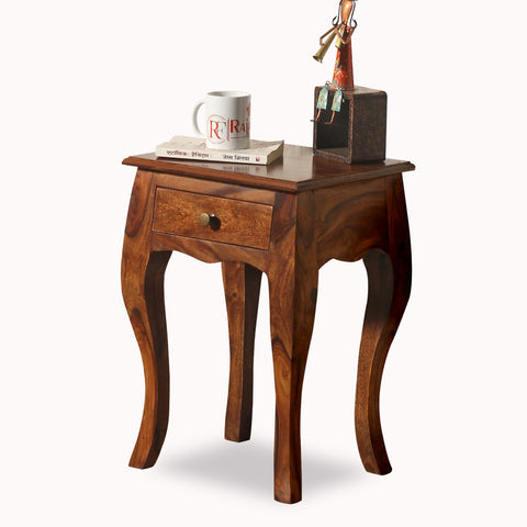 Viola Solid Sheesham Wood floor Mounted Side Table in Natural Finish - Rajasthali Furniture 