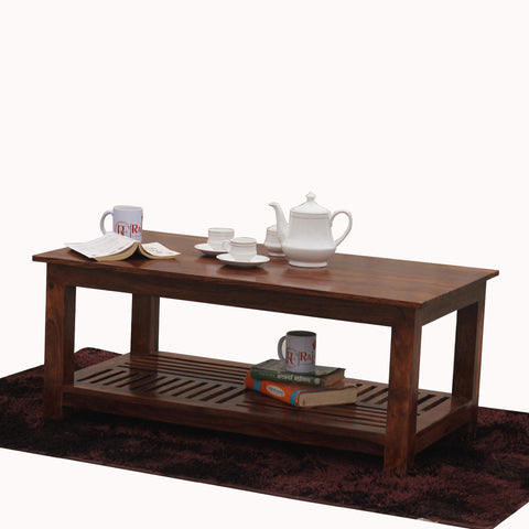 Poppy Solid Wood Plain Top Rectangle Shape Center Table in Honey Oak Finish - Rajasthali Furniture 