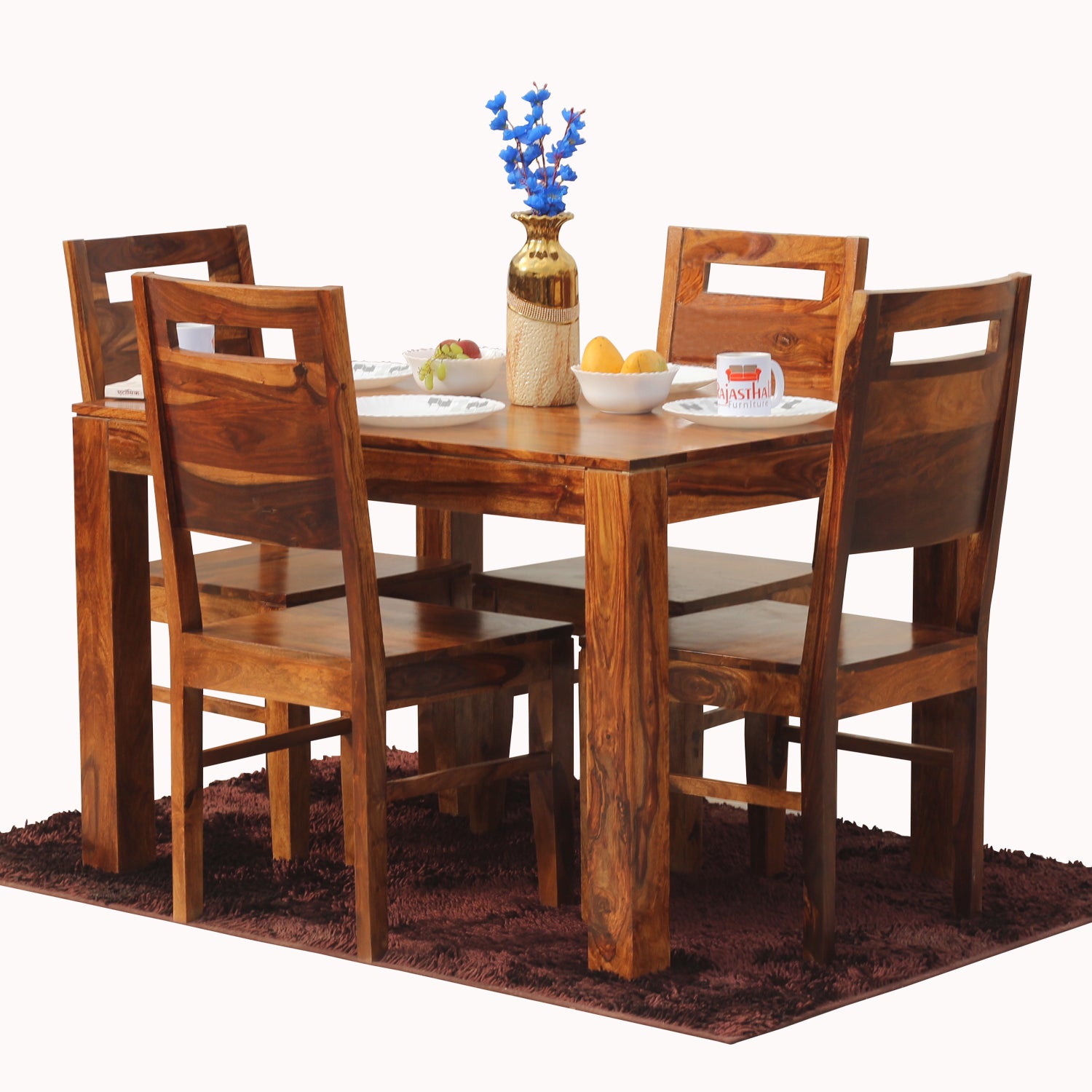 Rosa Solid Sheesham Wood Four Seat Dining table Set in Natural Finish - Rajasthali Furniture 