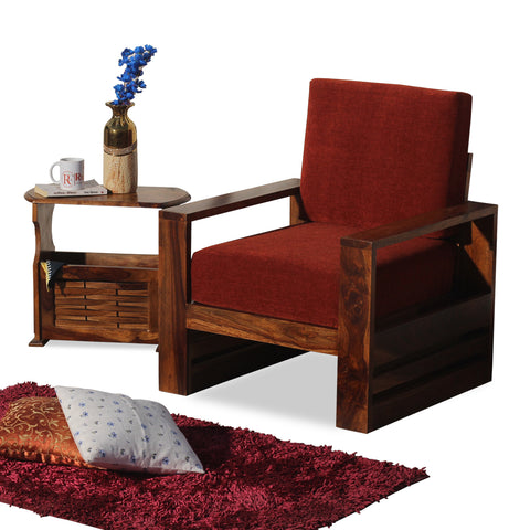 Seam Solid Wood Single Seat Sofa Set In Honey Oak Finished - Rajasthali Furniture 