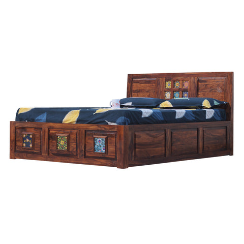 Hinton King Size Double Bed in Honey Oak Finished Rajasthali Furniture - Rajasthali Furniture 