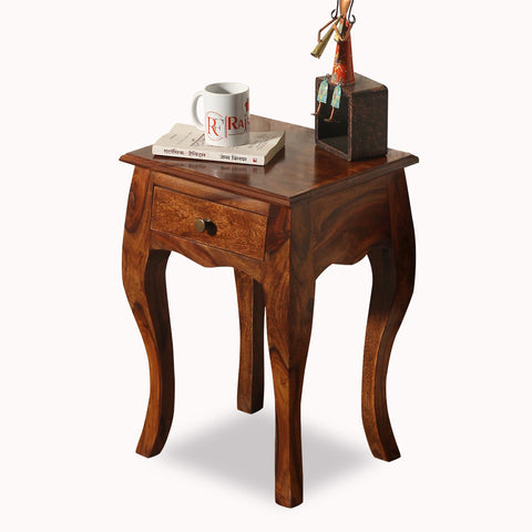 Viola Solid Sheesham Wood floor Mounted Side Table in Natural Finish - Rajasthali Furniture 