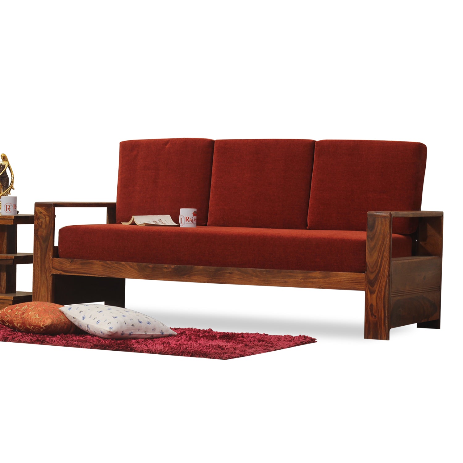 Ravishing Solid Wood Five Seat Sofa Set (3+1+1) In Honey Oak Finished - Rajasthali Furniture 