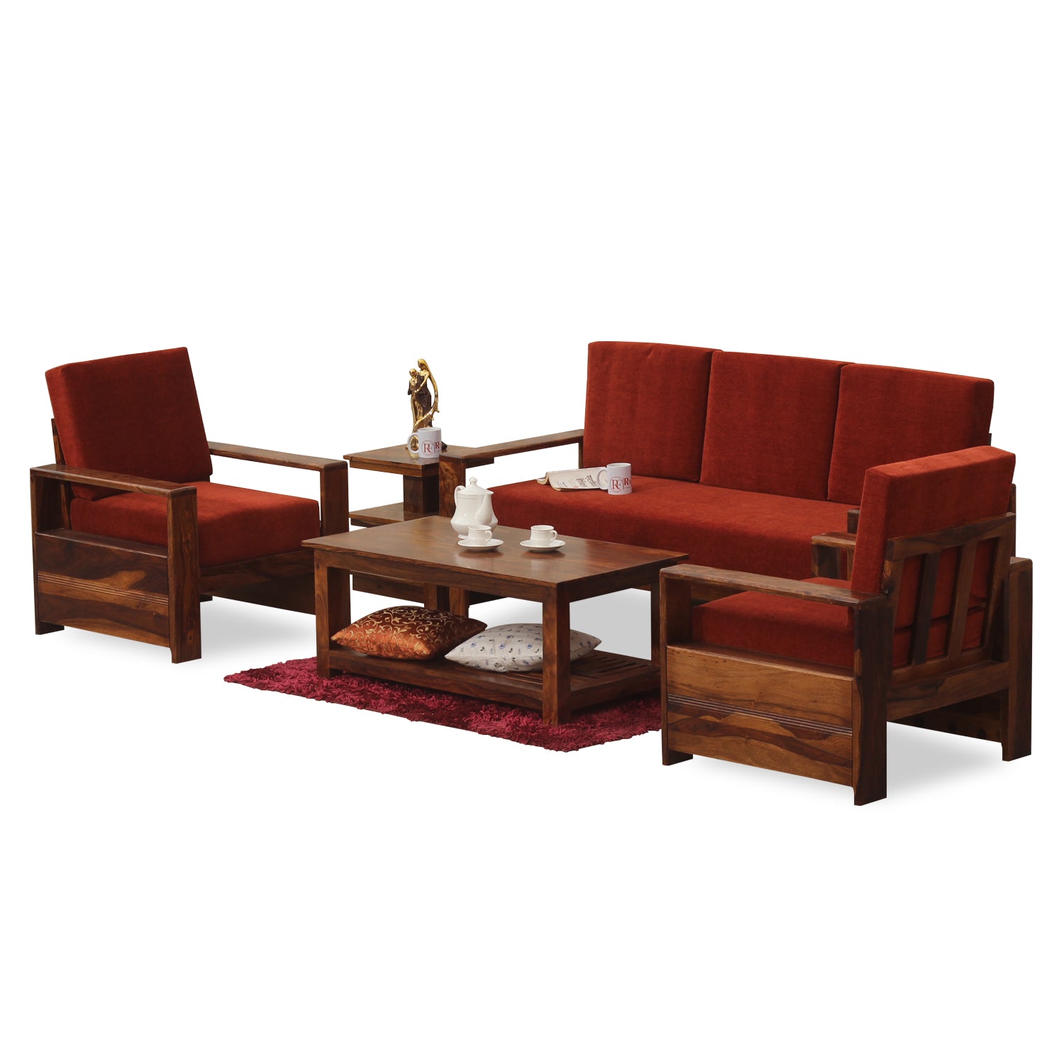 Ravishing Solid Wood Five Seat Sofa Set (3+1+1) In Honey Oak Finished - Rajasthali Furniture 